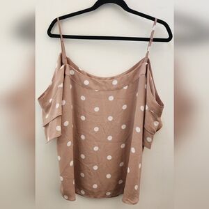 New York & Company Beige Polka Dot Ruffle Off-Shoulder Blouse‎ Top XL